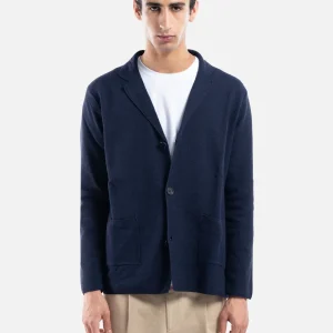Giacca in Maglia Blu Navy con Rever Classico